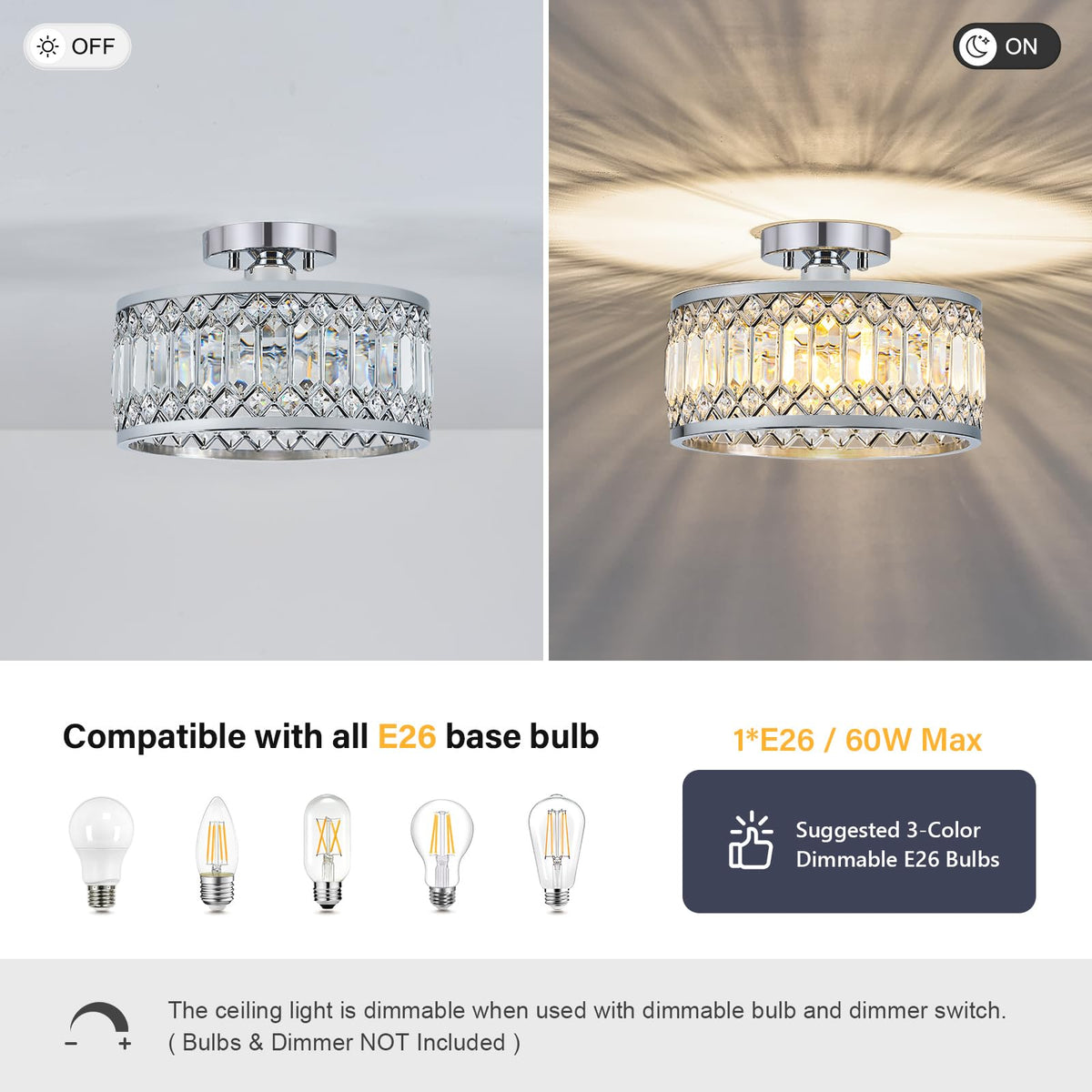 Crystal Chrome Ceiling Light (Chrome / 11 Inch)
