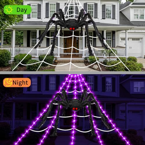 Halloween Decorations Outdoor Spider Web Lights (350LED Purple)