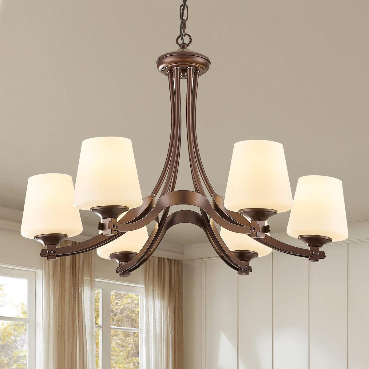 6 Light Oil Rubbed Bronze Farmhouse Chandelier Pendant Light Fixture with Frosted Glass (Oil Rubbed Bronze-E)