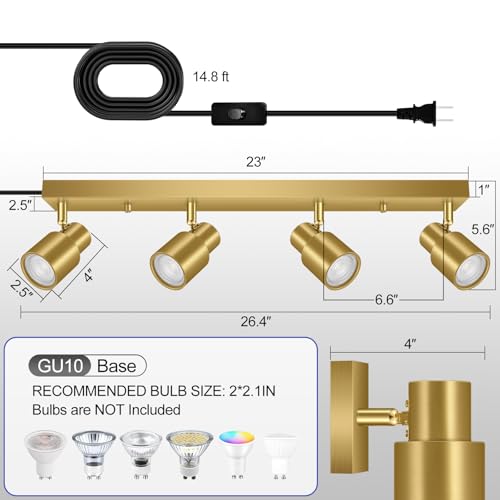 Plug in Track Lighting (Gold / 23" 4-Light Track Lighting)