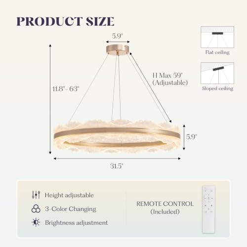 Gold Chandelier 31.5" Modern Ring Chandelier (Gold D 31.5'')