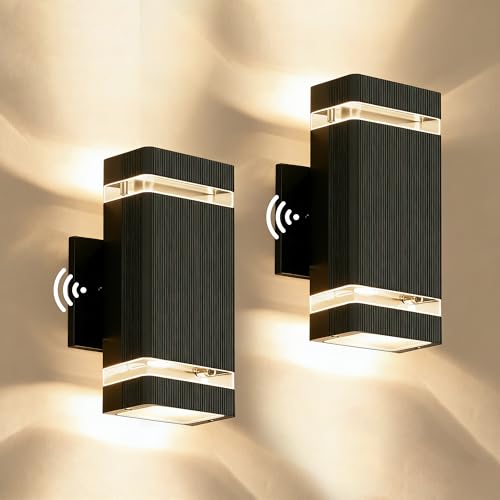 Square Dusk to Dawn Outdoor Wall Lights (2 Packs-Black / Dusk to Dawn)