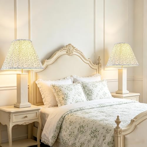 Lamp Shades Green Floral Set of 2 6.5"×13"×10.5" Bell Shade (White-2 Pack / 6.5*13*10.5in)