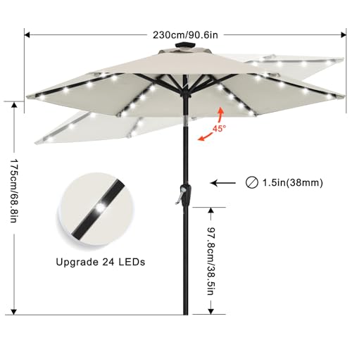 Durable 11FT Solar Led Patio Umbrellas with 32LED Lights