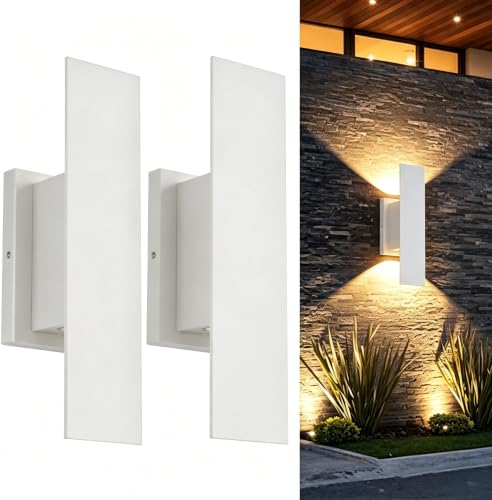 2 Pack Outdoor LED Up Down Wall Sconces (White)