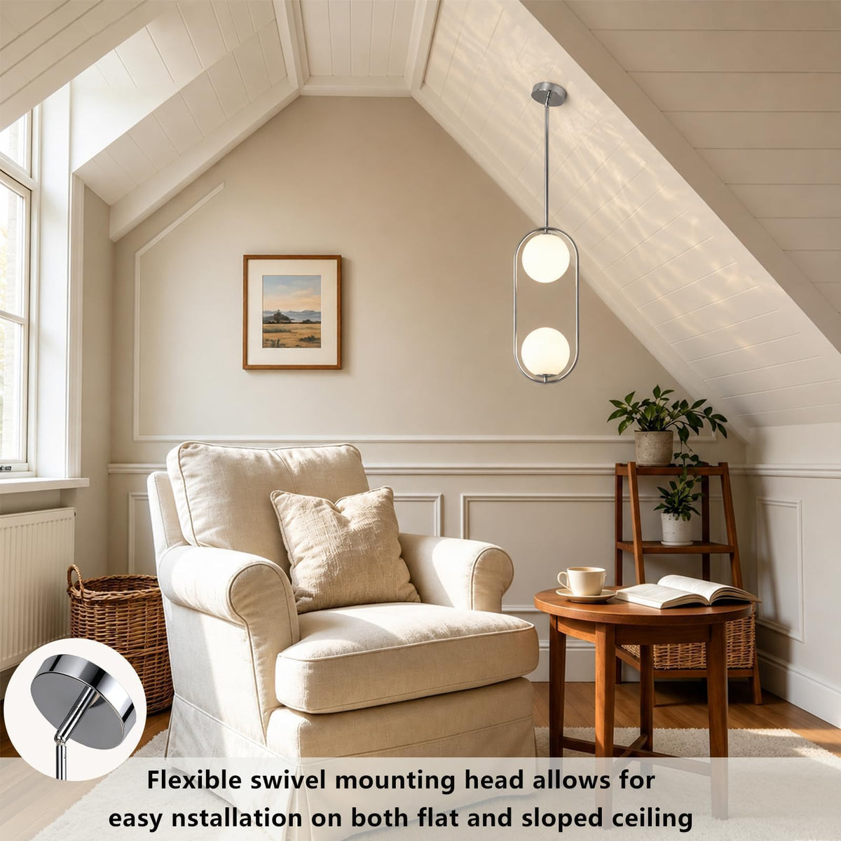 Chrome Pendant Lighting Fixture with Globe Glass Lampshade 2 (Chrome)