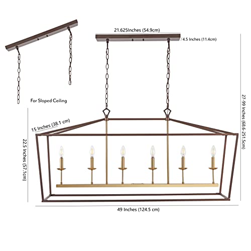 Pagoda 6 Light Pendant 49" Cage (Oil Rubbed Bronze/Brass Gold)