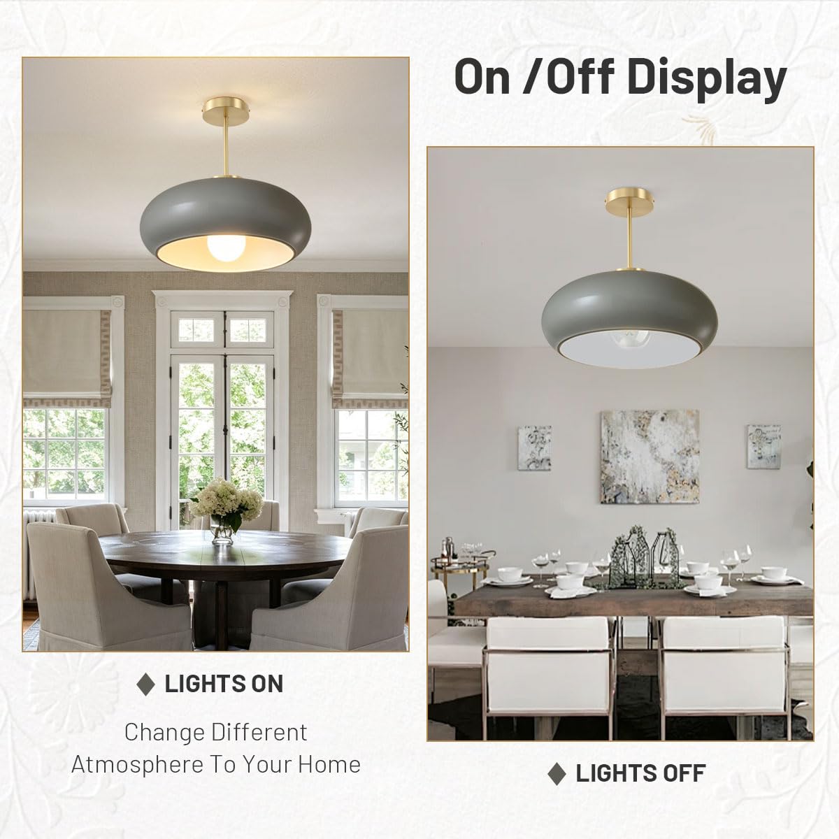 15.7″‌ Large Ceiling Lamp Gold Brass 1Light Classic Gray Glass Shade (15.7″-Gray)