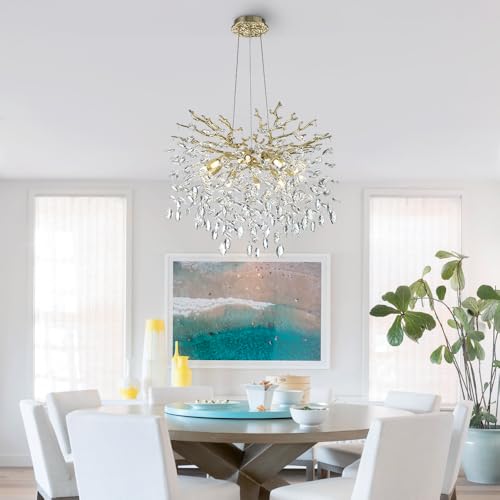Modern Crystal Tree Branches Chandelier (Gold / Round 23.5")