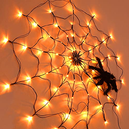 Halloween 80 LED Orange Spider Web Lights with Spider (Orange)