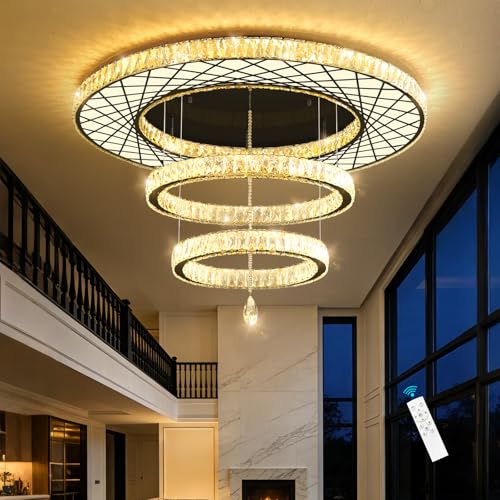 48 inch Large Size Glam Chandelier Crystal Ceiling Light for Living Room Chandeliers Lighting Fixtures with Remote Dimmable LED Light (48 inch / Black)