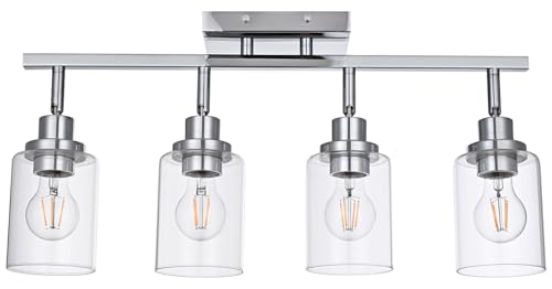 4 Light Track Lighting Kit Ceiling Kitchen Track Lighting Fixtures Chrome Bathroom Vanity Wall Lights with Clear Glass Multi (Chrome / 4-Light)
