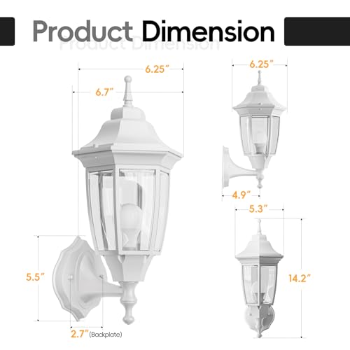 Outdoor Front Porch Light with Bulb (White / Non Sensor-Aluminum)