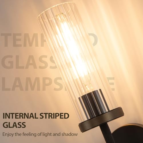 15" Knurled‑Craft Hardwired Black Gold Wall Sconce (Black-Vertical Striped / 15″-2 Pack)