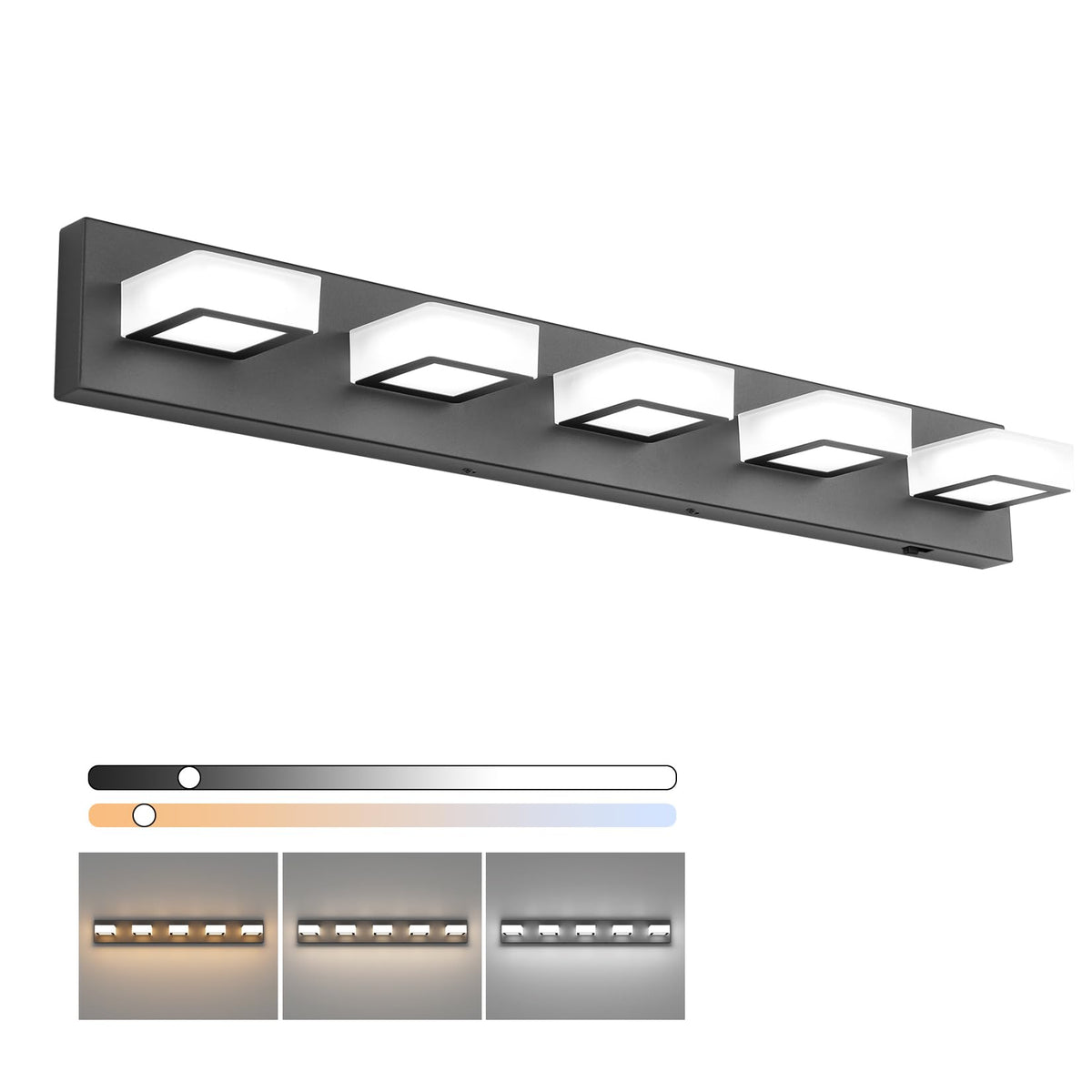 5 Color Temperature Black Vanity Lights Dimmable Acrylic Modern LED Black Bathroom Vanity Lighting Fixtures 34inch (Black-5 CCT / 34 inch)