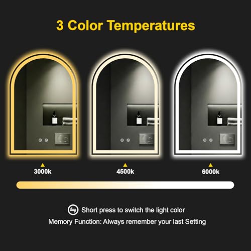 Arched LED Bathroom Mirror with Lights (3 Light Modes Arched / 36"L x 24"W)