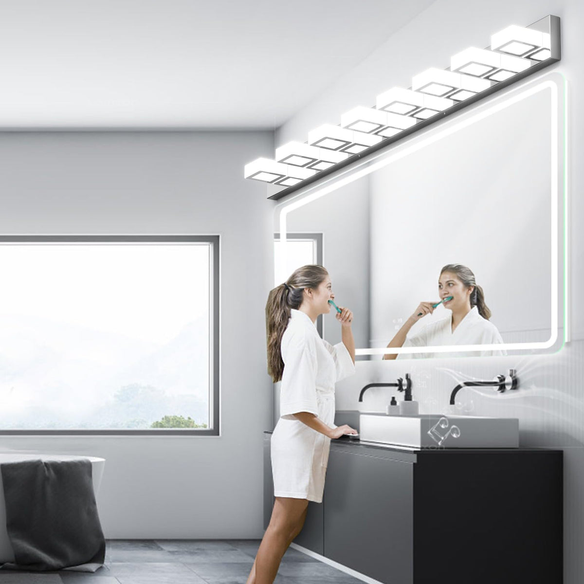 52" Modern Chrome Vanity Lights 8 Lights Acrylic Stainless Steel LED Vanity Light Fixtures Chrome Bathroom Lighting Over Mirror (Chrome-White light / 52 inch)