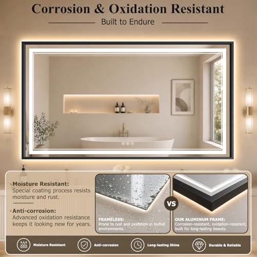 36"x60" LED Bathroom Mirror with Lights (Black / 60"L x 36"W)