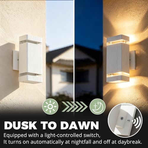 Square Dusk to Dawn Outdoor Wall Lights (2 Packs-White / Dusk to Dawn)