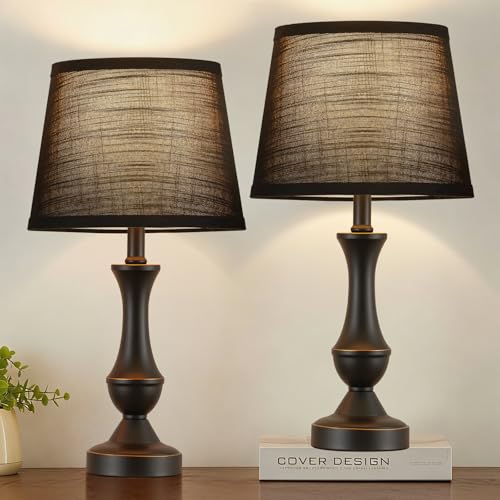 Table Lamp Set of 2 (Black Base+Black lampshade / 19 in)