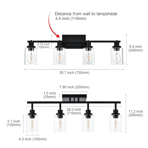 4 Light Track Lighting Kit 28.7 Inch Bathroom Light Fixtures (Black / 4-Light)