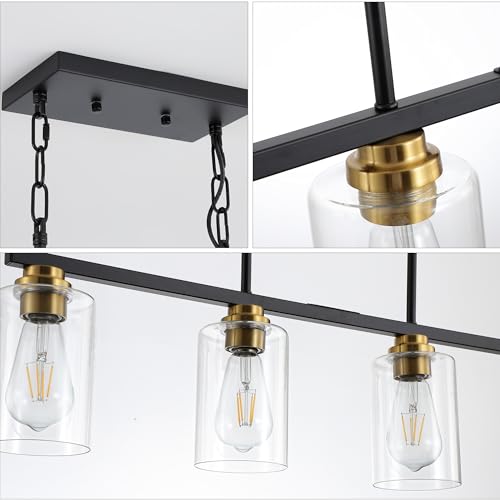 Island Light for Kitchen (Black & Gold / 4 Light + Clear Glass)