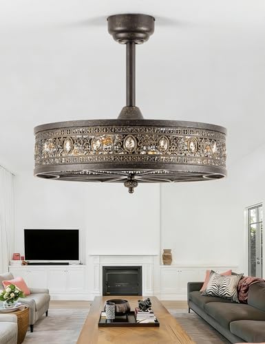 24 Inch Bronze Chandelier Ceiling Fan with Light (Antique Bronze / 24 Inch)