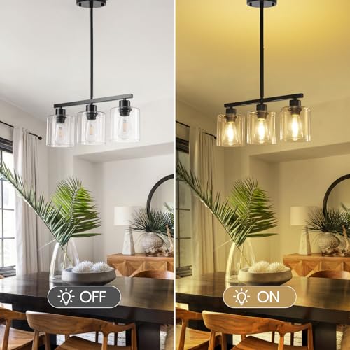 Black 3 Light Kitchen Island Lighting (Black & Clear Glass / 3 Light)