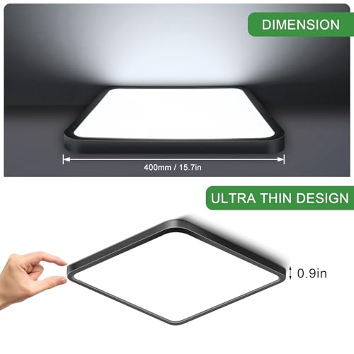 15.7Inch 32W Square LED Ceiling Light Fixtures Flush Mount (Cold White / 15.7 inch Black)