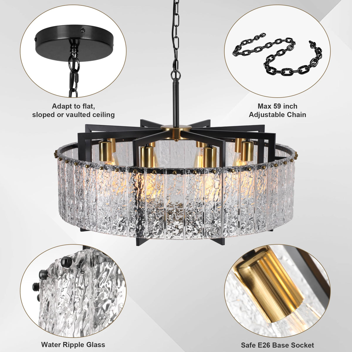 Crystal Chandeliers for Dining Room Light Fixture 30"Glass Pendant (Black / 30inch)