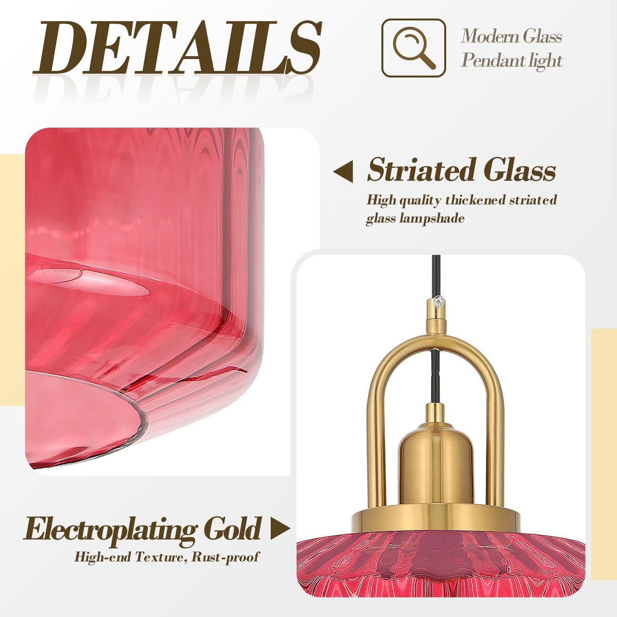 11.8in Mid Century Modern Pendant Light Gold Large Wine Red Glass (Wine Red & Gold Hardwire / 11.8in)