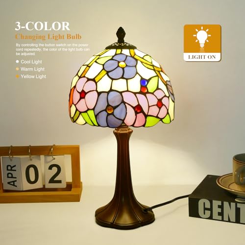 Tiffany Lamp Morning Glossy Stained Glass Table Lamp 8x8x15 Inches Flower Style Desk Reading Light Decor for Beside Bedroom Living Room Home Office (Morning Glory)