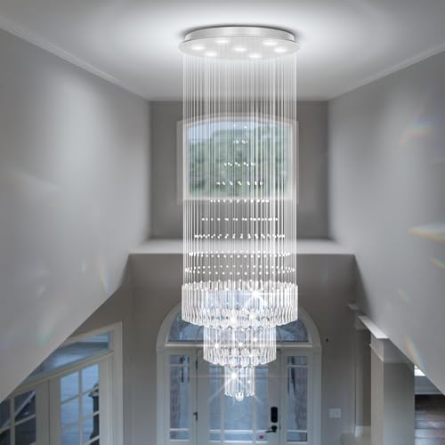 D24''XH86'' Large Crystal Chandelier Modern Crystal Raindrop Ceiling Light (Silver / D24"X H86")