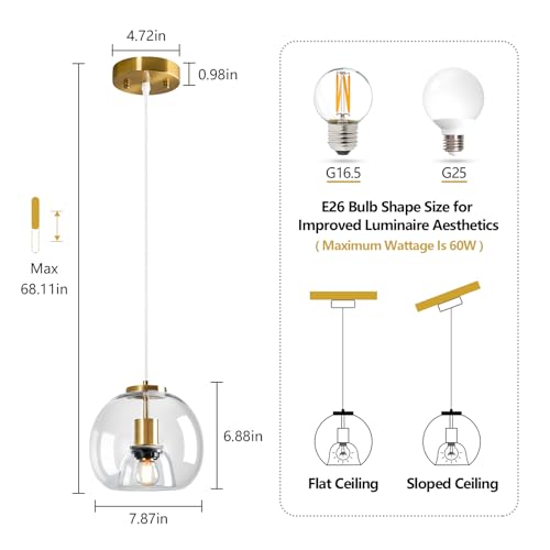 Clear Glass Pendant Lights Kitchen Island (Clear(7.87 in) / 2-Pack)