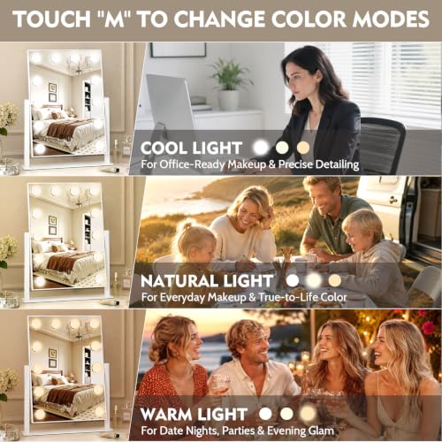 13x16 inch Hollywood Vanity Mirror with Lights (White / 16.1"L x 13"W)