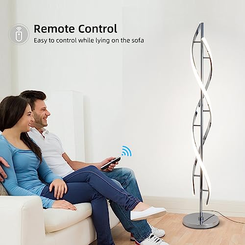 40W LED Modern Floor Lamp Remote Control Dimmable Spiral Floor Lamp Indoor Tall Lamp Floor Lamps for Living Rooms Family Rooms Bedrooms Offices Lighting (Silver A)