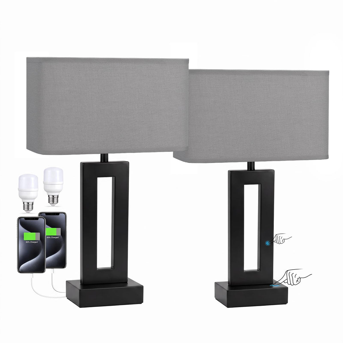 Table Lamps Set of 2 (H. Gray&Black / Small(16.4in))