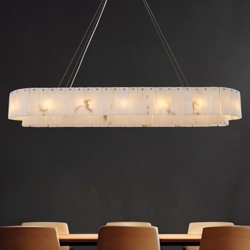 Alabaster Rectangular Chandelier (4-Gold-54in / 54 in)