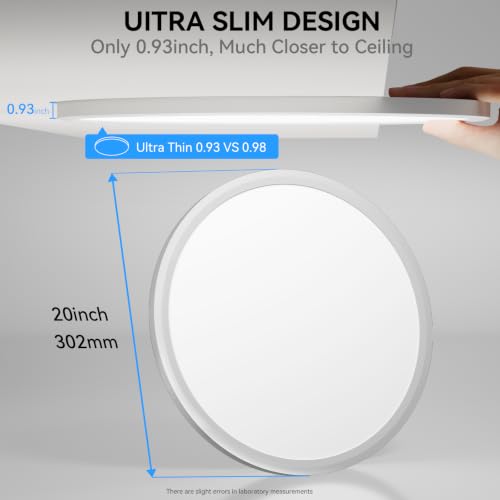 5CCT 3000k//3500k/4500k//5000k/6000k Selectable, Dimmable Led Flush Mount Ceiling Light, 20 Inch 5000LM Round Modern Flat Panel,Super Slim for Living Dining Kitchen Bedroom Room (White / 20in-1Pack)