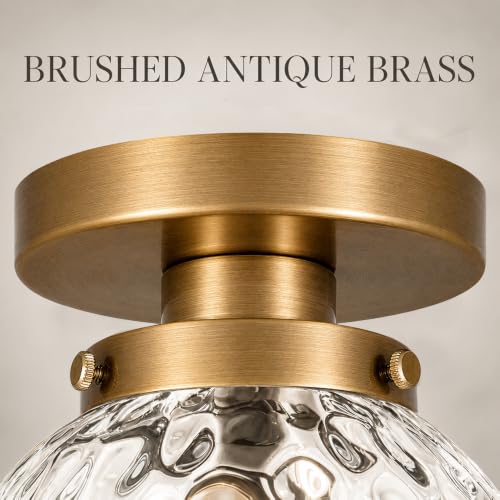 Small Semi Flush Mount Ceiling Light Fixtures (Gold & Clear Harmmered Glass / 6in-1 light)