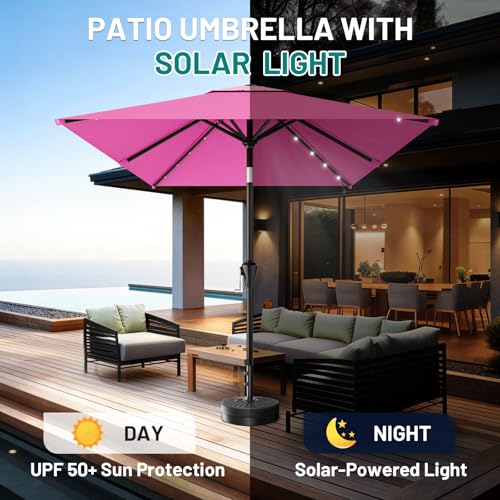 6.5' x 10' Rectangular Patio Umbrella with Solar Lights (Rose Pink / 6.5X10 FT)
