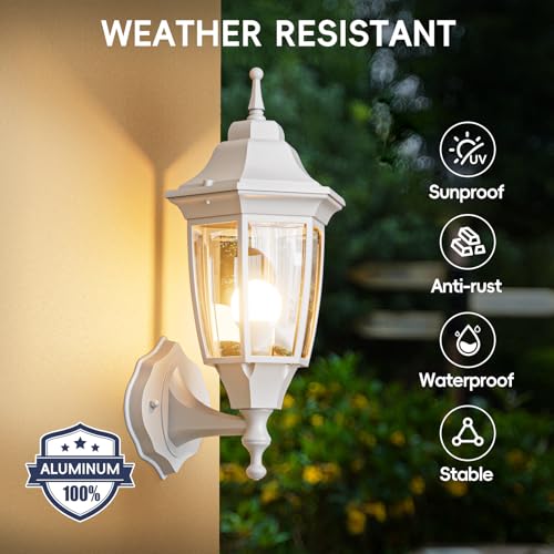 Outdoor Front Porch Light with Bulb (White / Non Sensor-Aluminum)