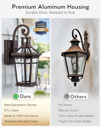 2 Pack Motion Sensor Outdoor Porch Lights Wall Mount (Oil Rubbed Bronze(Gold Trim) / 2-Pack)