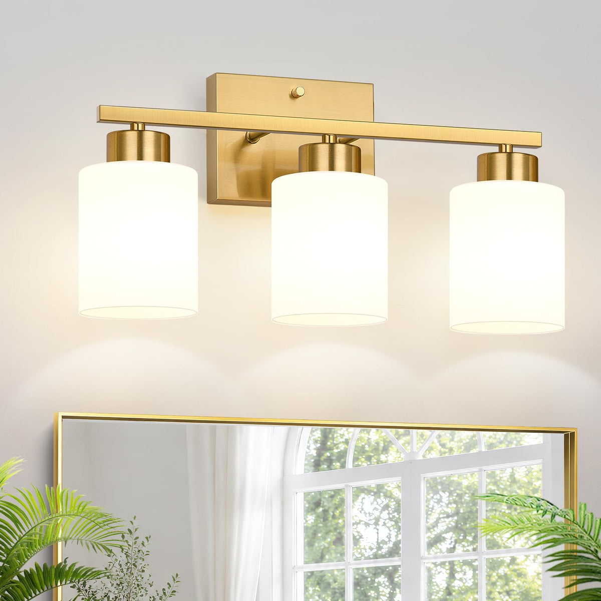 3 Light Bathroom Light Fixtures (Brushed Gold & Milk Glass / 3-light)
