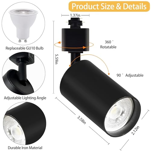 Plug in LED Track Lighting Kit H Type 3CCT 2PCS 10W Black (Black 3CCT / 2‑Light 1.4FT Track Kit)