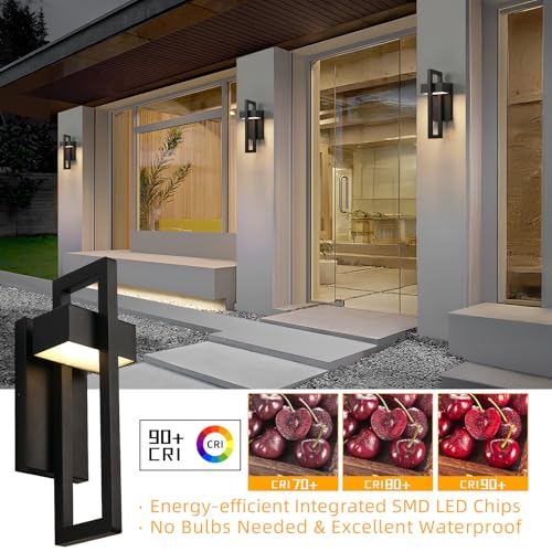Modern LED Outdoor Wall Lights Black Exterior Lighting Fixtures (Black - No Sensor / 16.5Inch - 1 Pack)