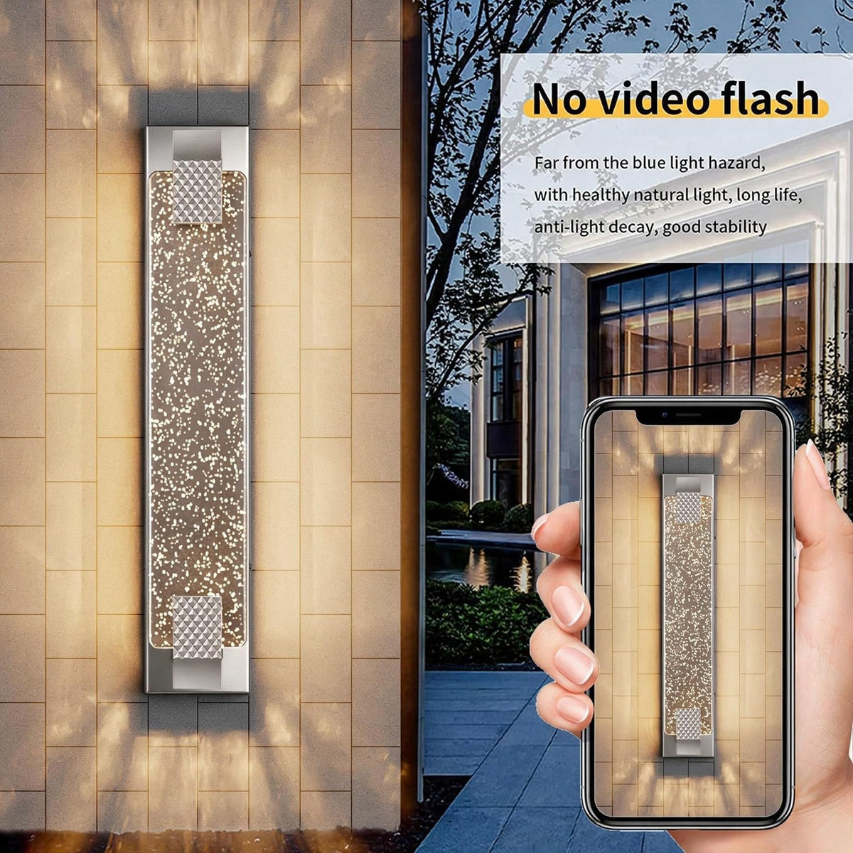 Aipsun 23.6" Nickel Outdoor Wall Sconce Modern LED Crystal Exterior Light (Nickel / 23.6 inch)