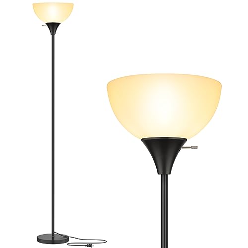 Floor Lamp LED Standing Lamps with White Plastic Shade (Black)