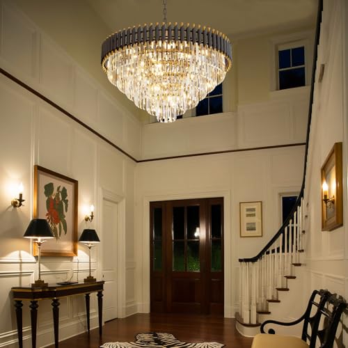 32 inch Black Gold Crystal Chandelier 6 (D32"XH19.6" Black)