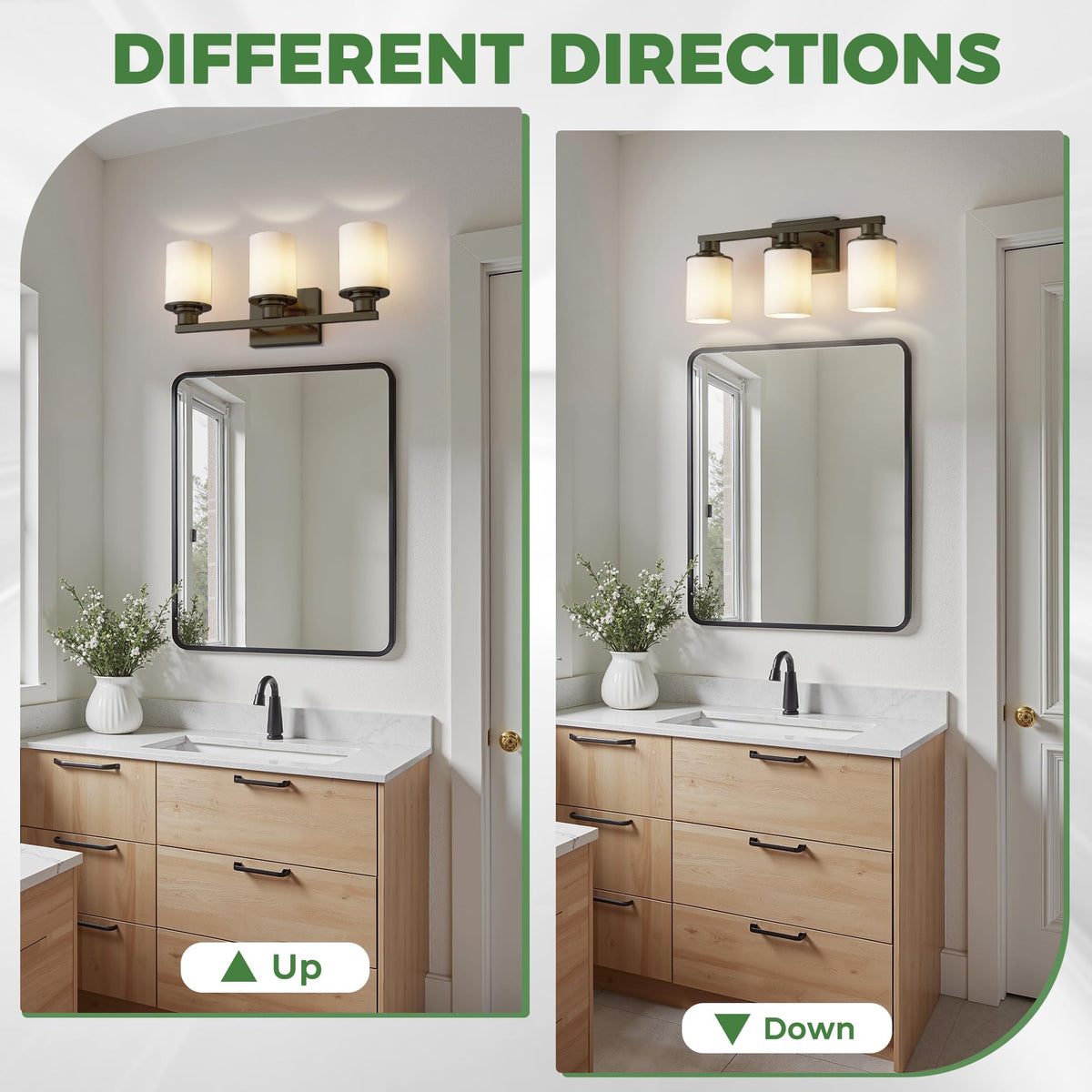 Bathroom Vanity Light Fixture Modern Black with 3Light Milk Glass (Black & Milky White / 3-Light (17inch))